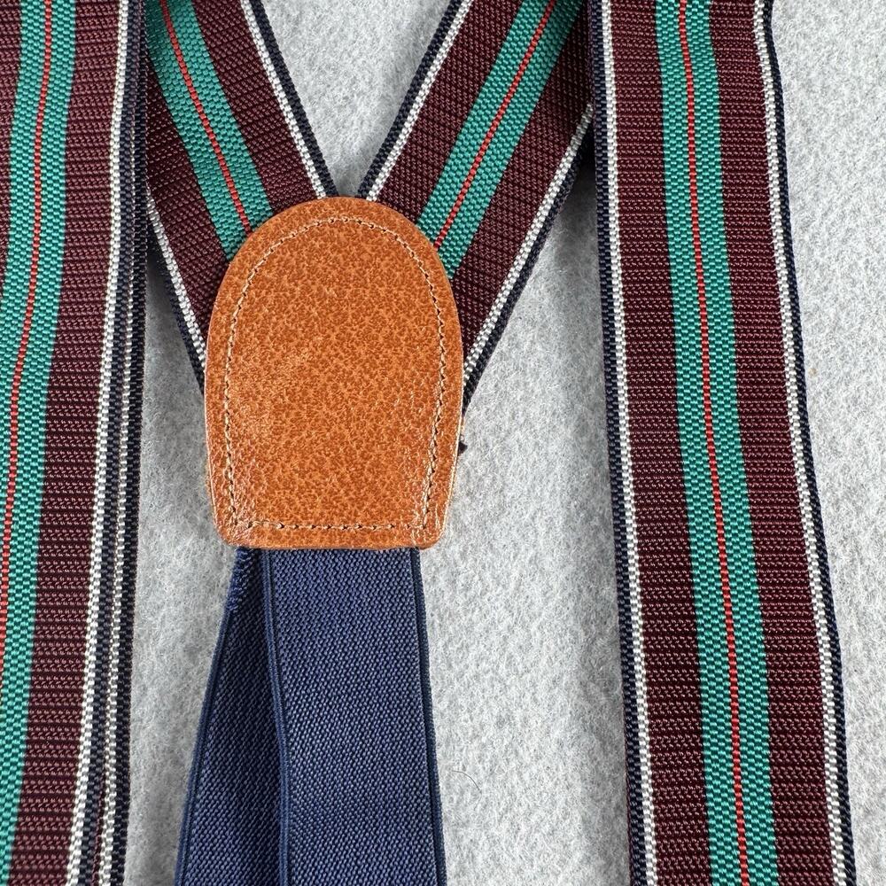 Vintage Cole Haan Suspenders Y Back Striped Leather Button Braces Preppy 90s EUC - Picture 8 of 10